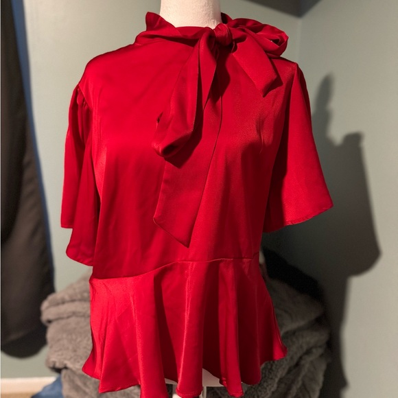 CeCe Charm Tie Neck Peplum with flouncy sleeve. Size large
Luminous Red - Picture 2 of 6